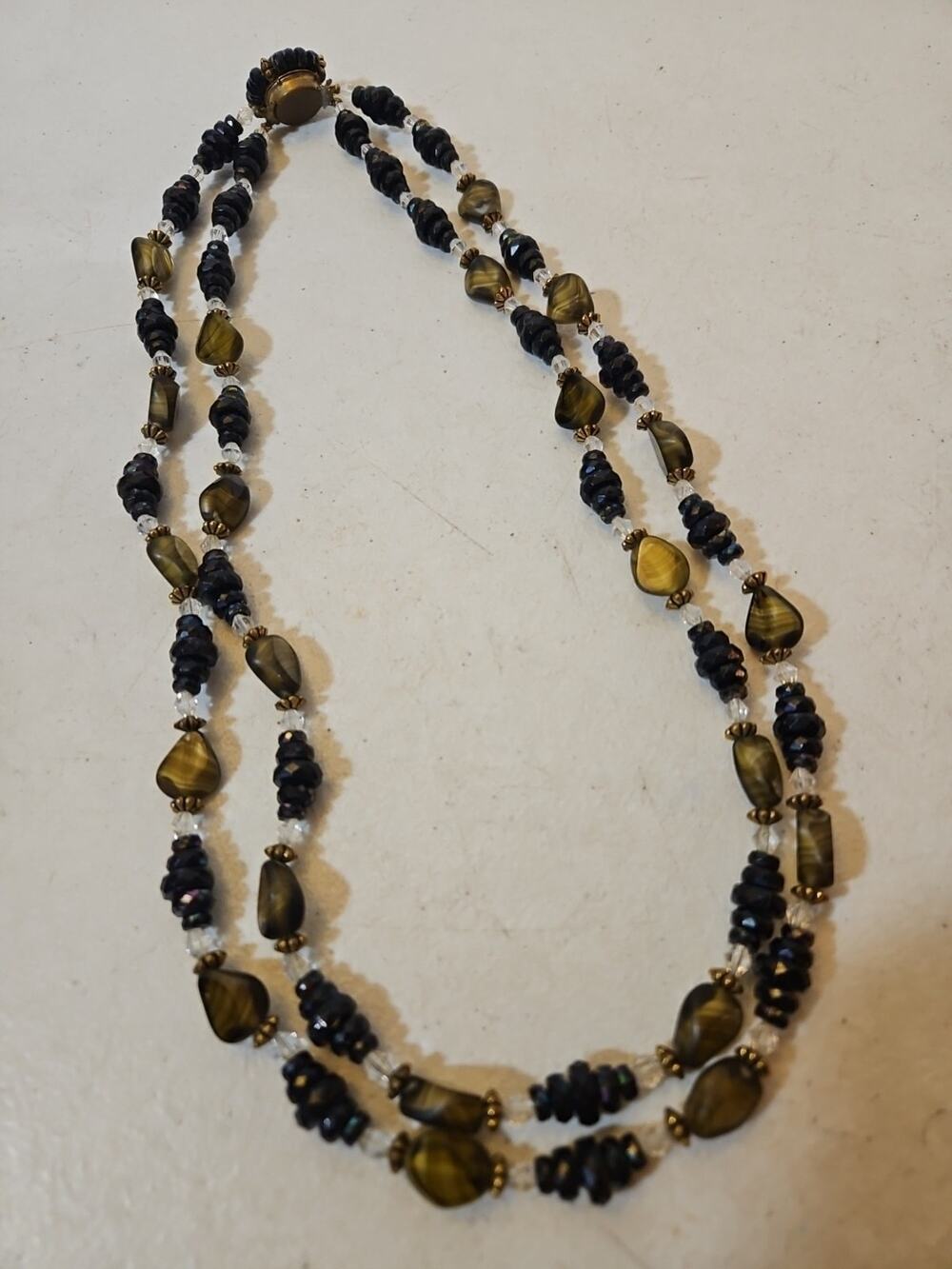 Vintage Carnival Bead Double Strand Necklace With Accent Beads Retro Jewelry